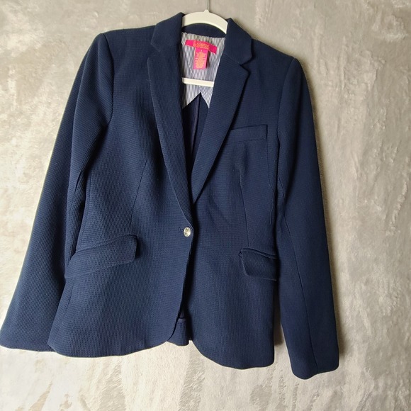 Catherine Malandrino Blazer Fitted Textured Career Jacket Blue Size 4‎ - Picture 1 of 14